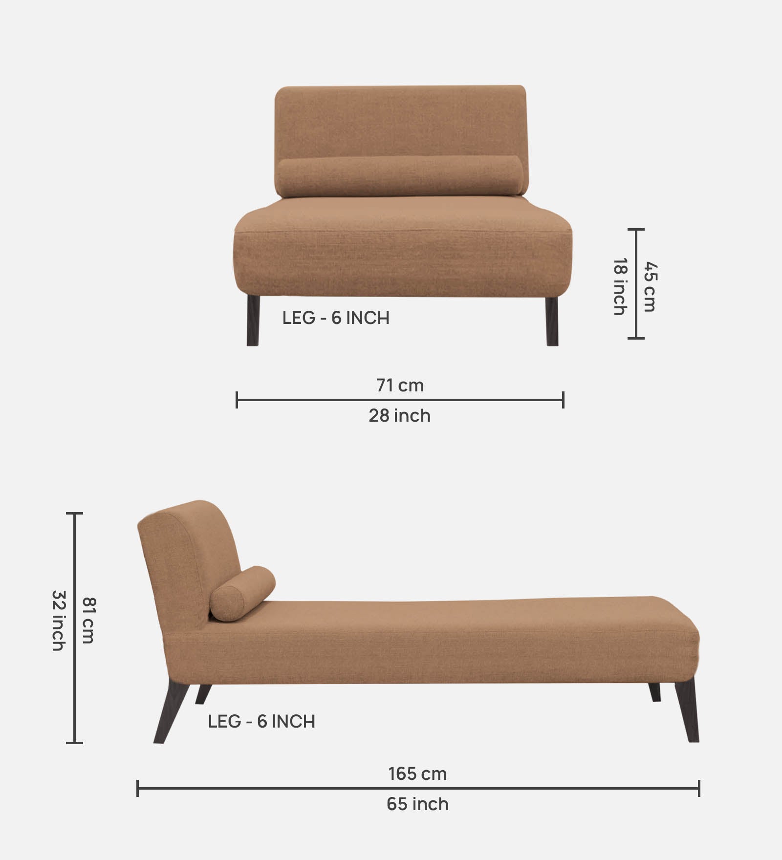 Noce Fabric Armless Chaise Lounger In Cookie Beige Colour - Febonic Living