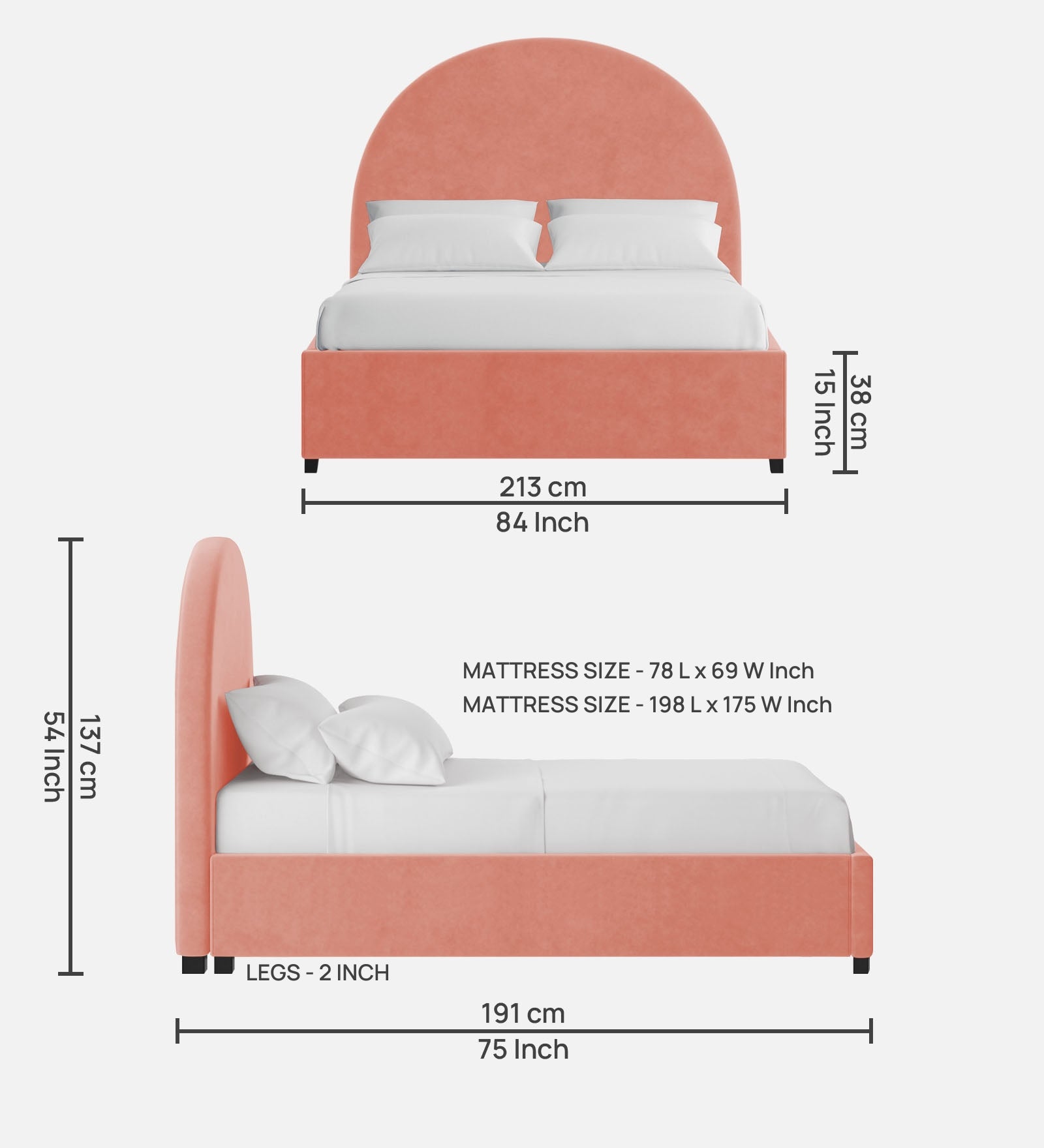 Maro Velvet King Size Bed In Blush pink Colour - Febonic Living