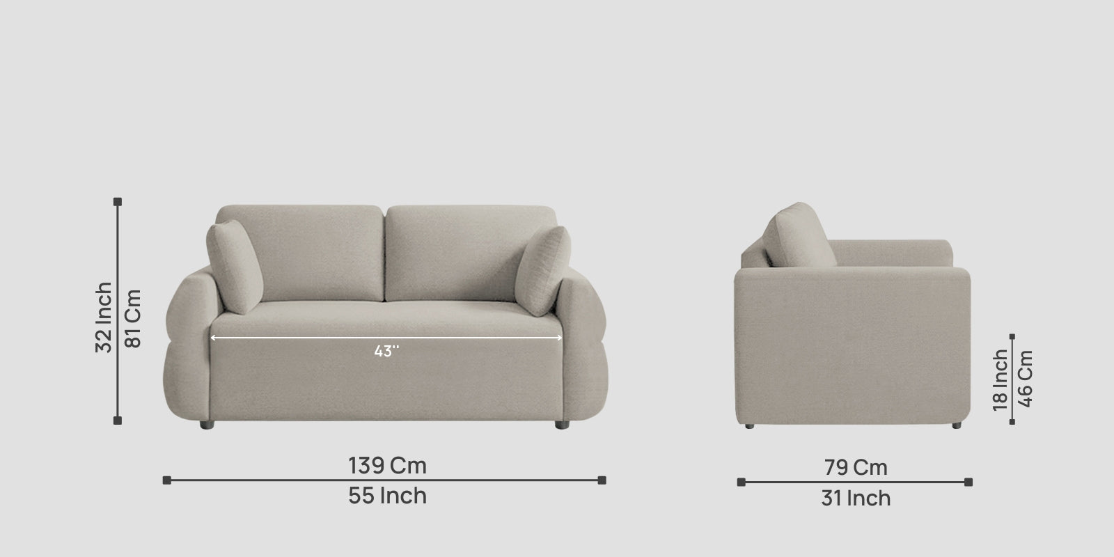 Jack Fabric 2 Seater Sofa In Ash Grey Colour - Febonic Living