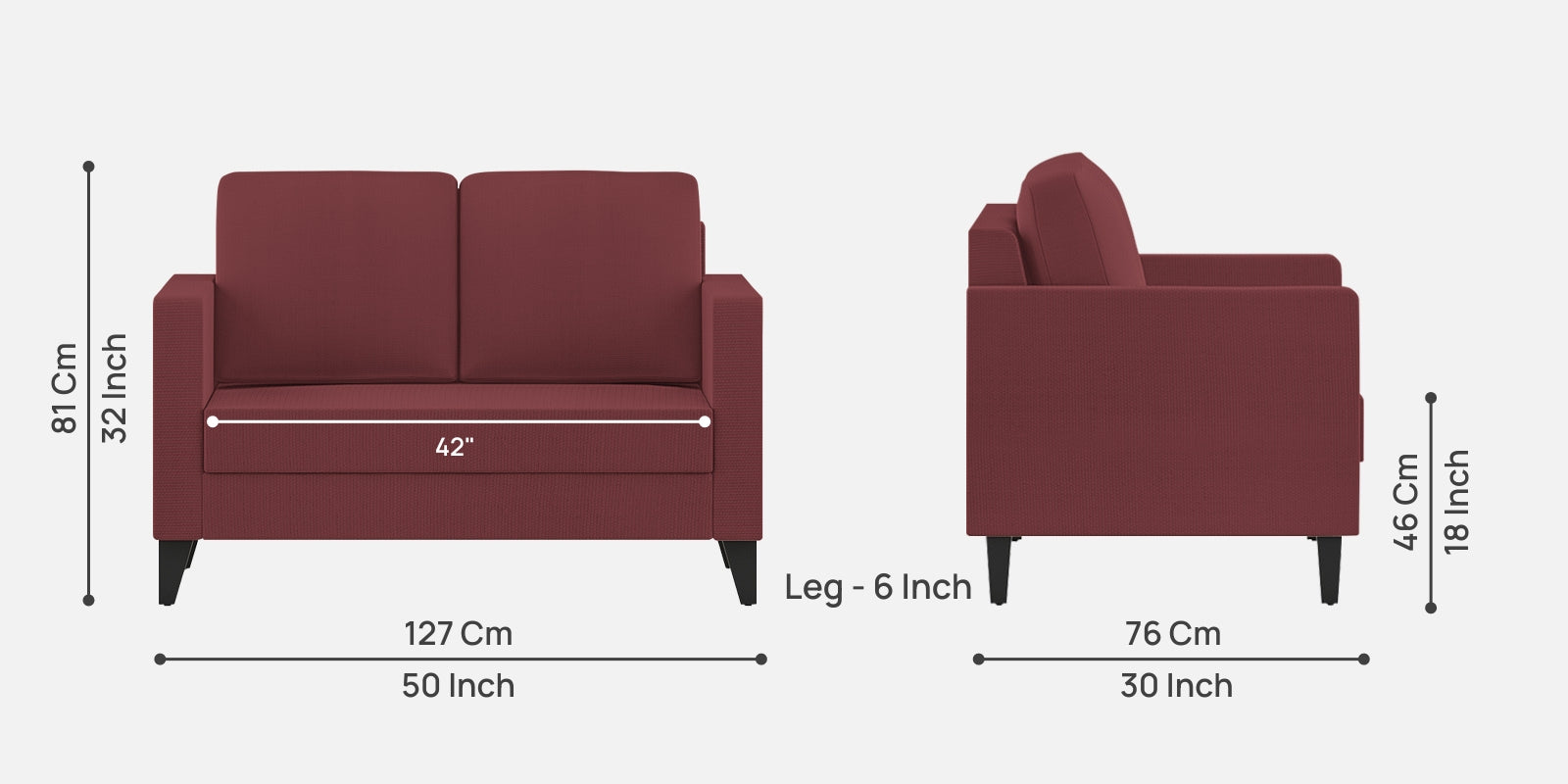 Nori Fabric 2 Seater Sofa In Blaze Red Colour - Febonic Living