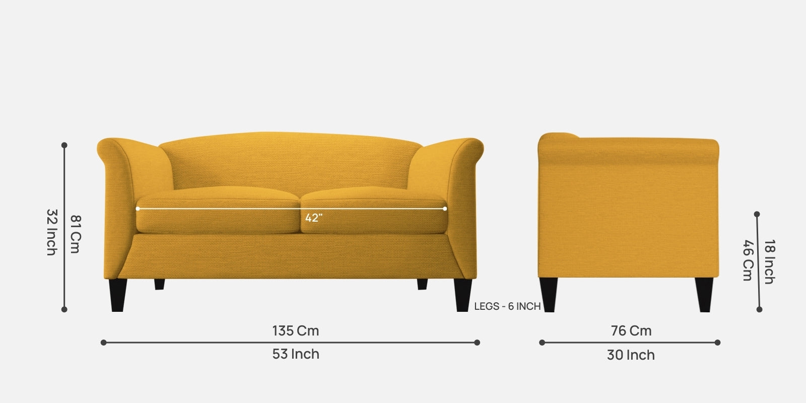 Kimber Fabric 2 Seater Sofa In Bold Yellow Colour - Febonic Living