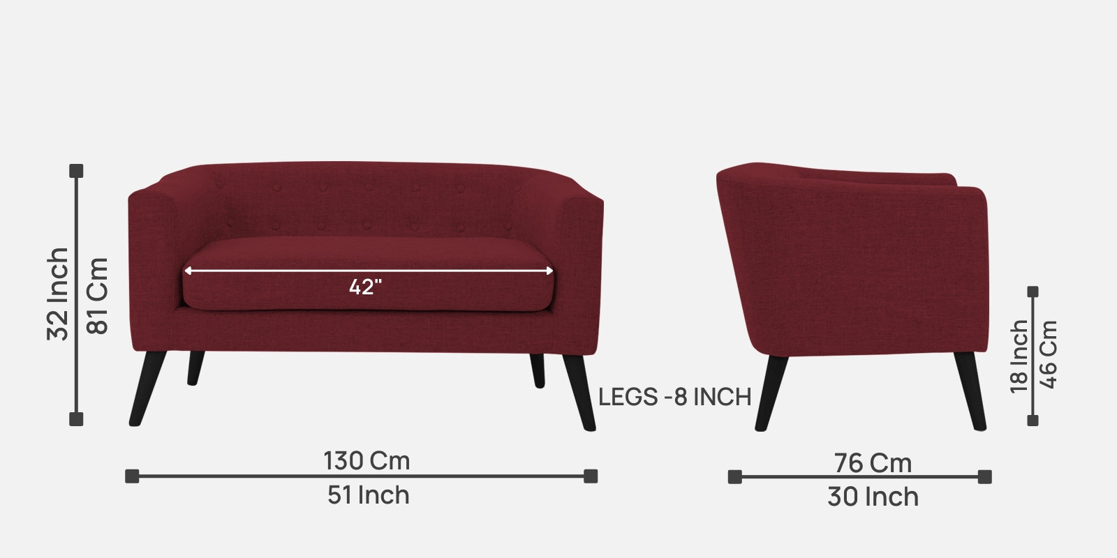 Casper Fabric 2 Seater Sofa In Blood Maroon Colour - Febonic Living