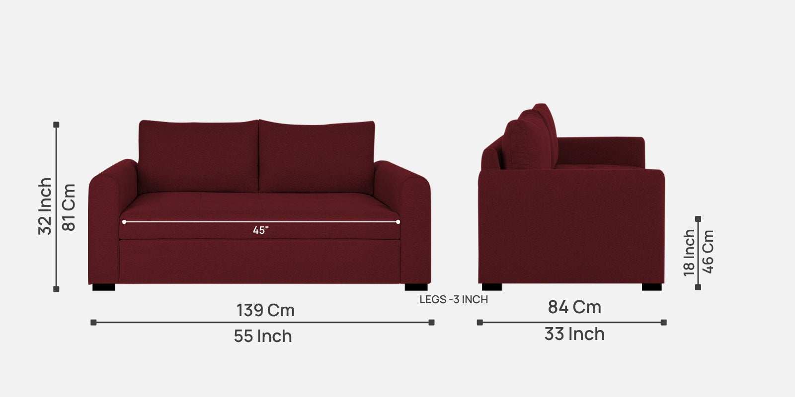 Sigma Fabric 2 Seater Sofa in Blood Maroon Colour