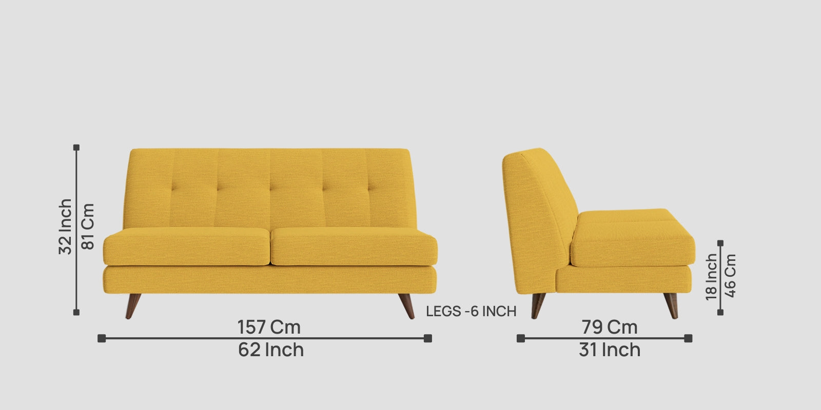 Jasmin Fabric 2 Seater Armless Sofa In Bold Yellow Colour - Febonic Living