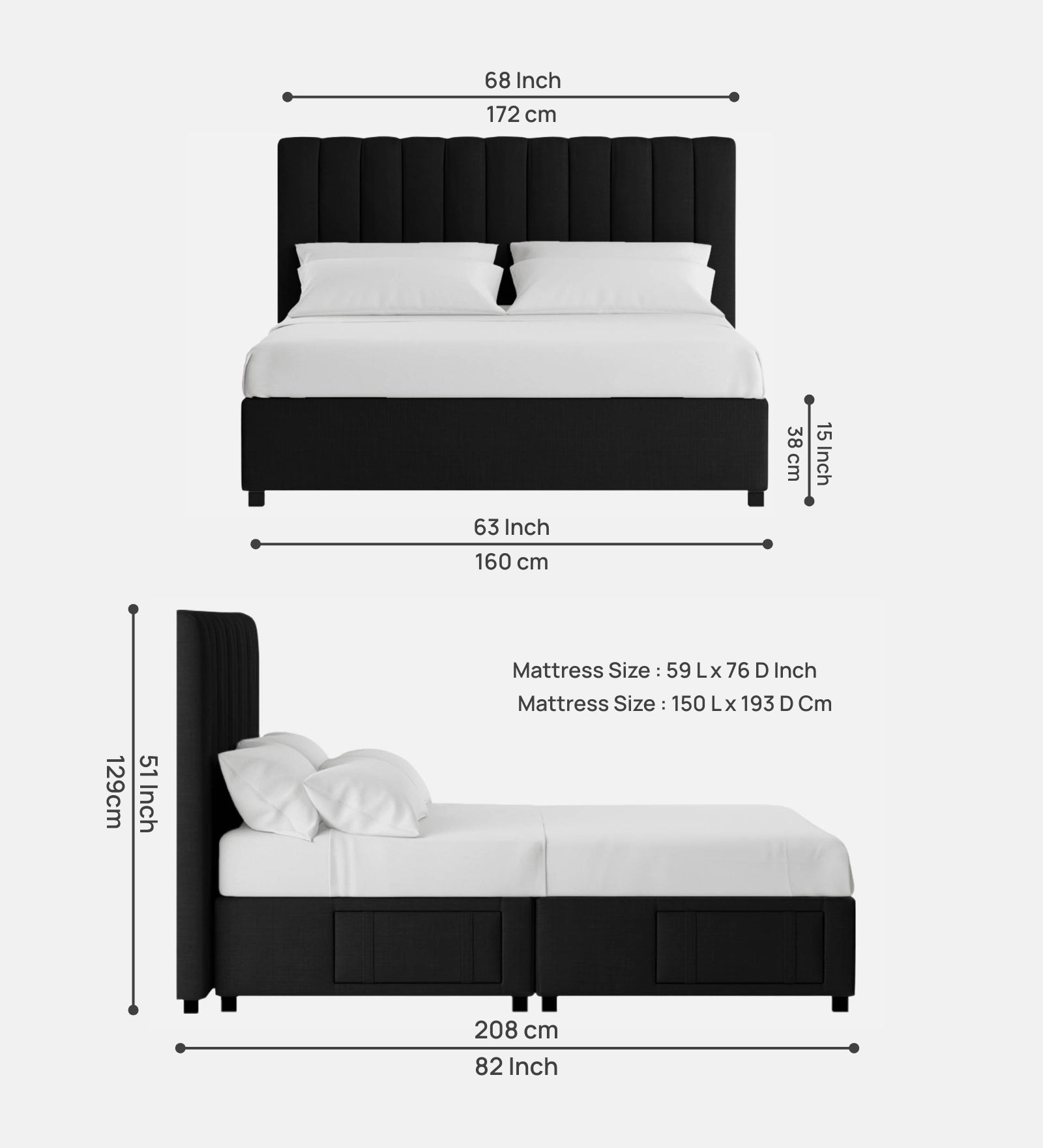 Nivi Fabric Queen Size Bed In Cara Brown Colour With Drawer Storage - Febonic Living