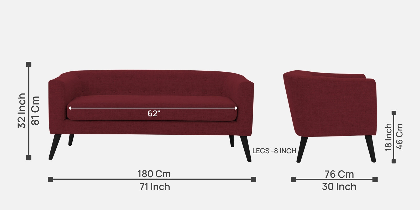 Casper Fabric 3 Seater Sofa in Blood Maroon Colour