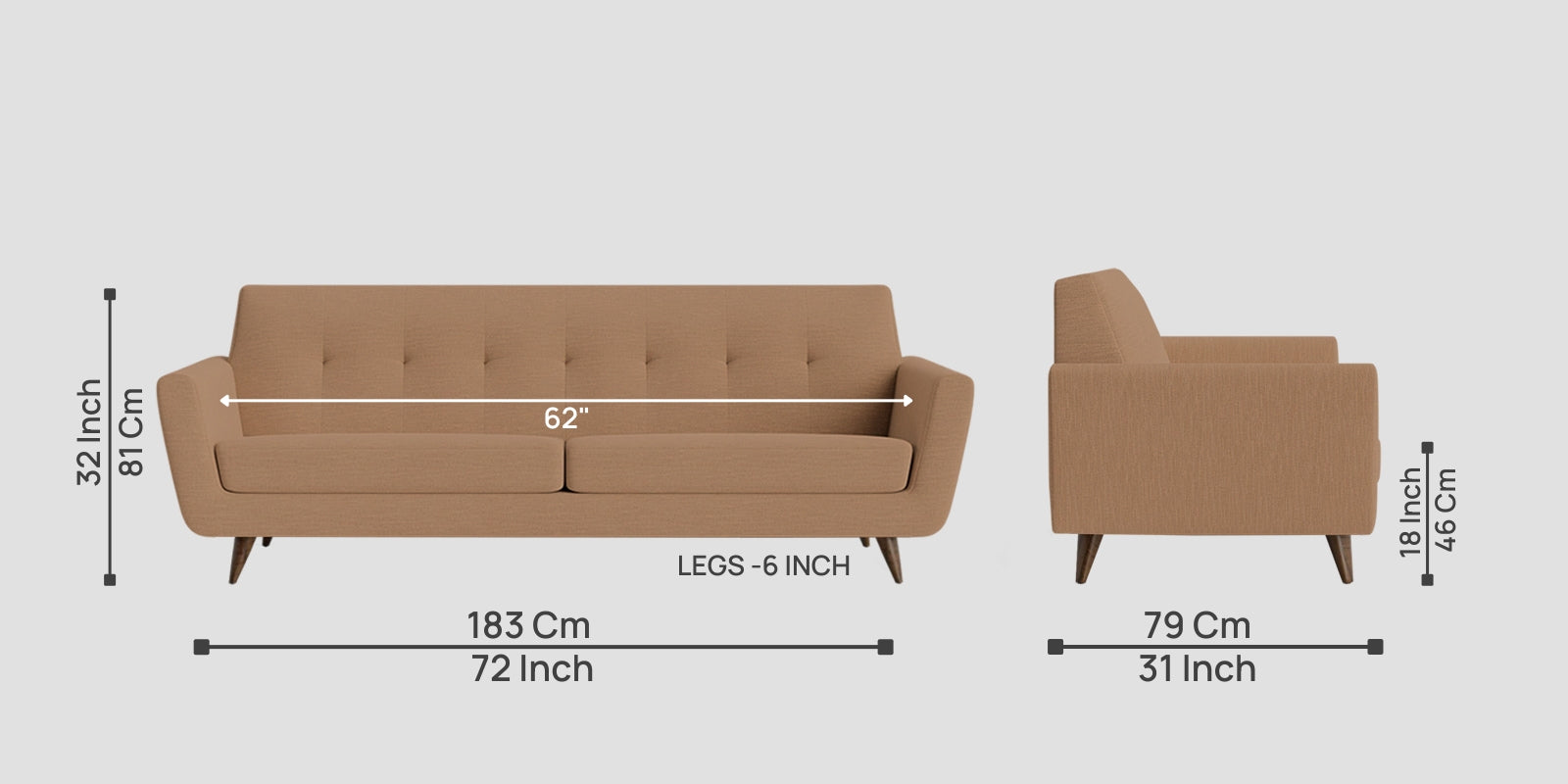 Jasmin Fabric 3 Seater Sofa In Cosmic Beige Colour - Febonic Living