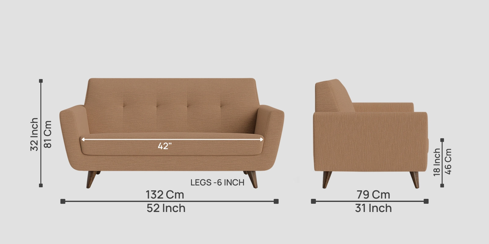 Jasmin Fabric 2 Seater Sofa In Cosmic Beige Colour - Febonic Living
