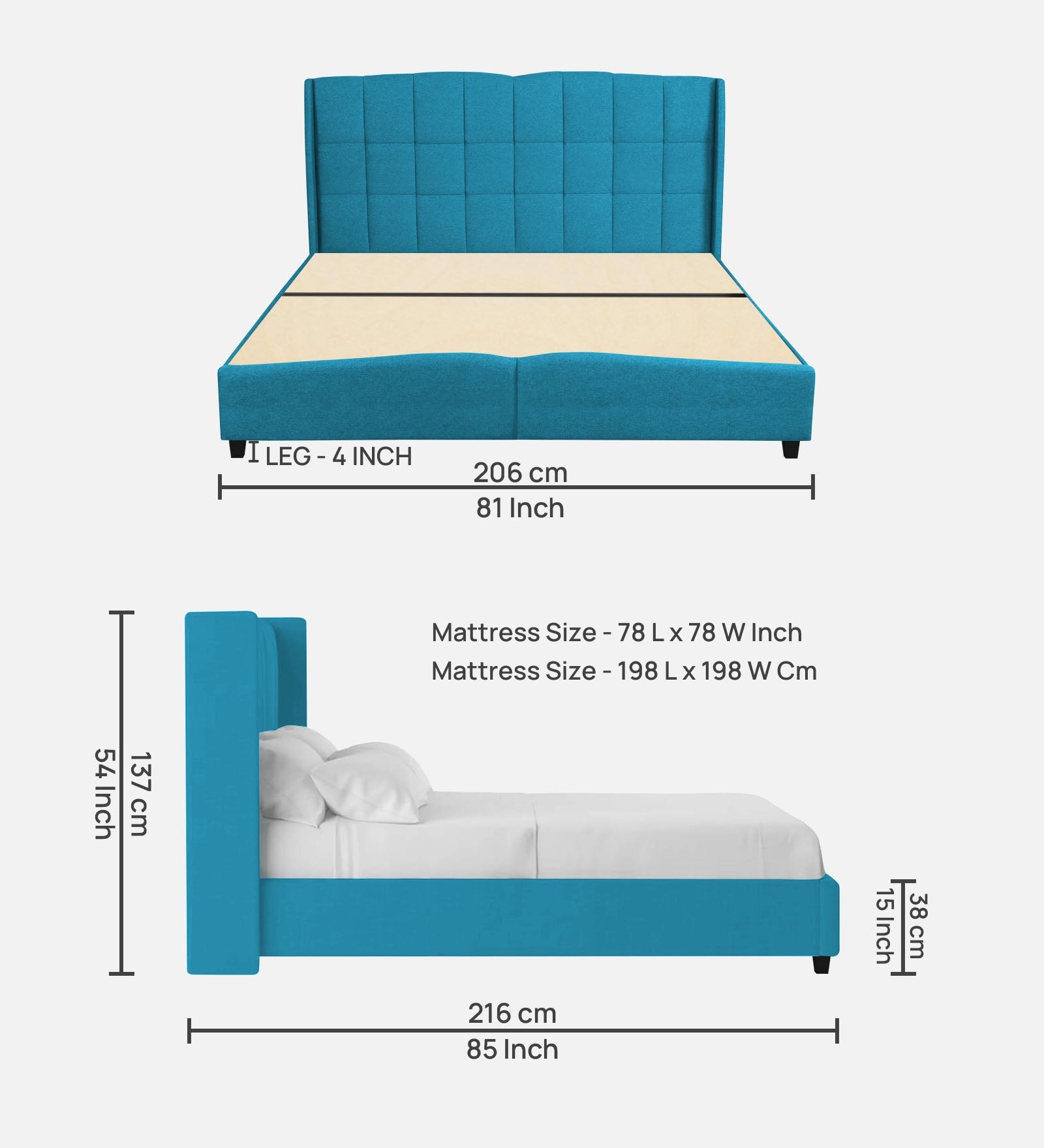 Jovi Velvet King Size Bed In Aqua Blue Colour
