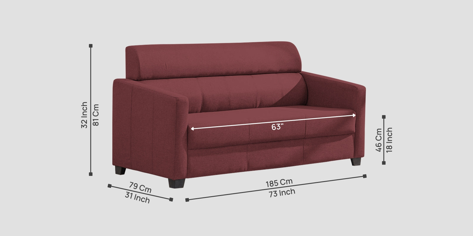 Devo Fabric 3 Seater Sofa In Blaze Red Colour - Febonic Living