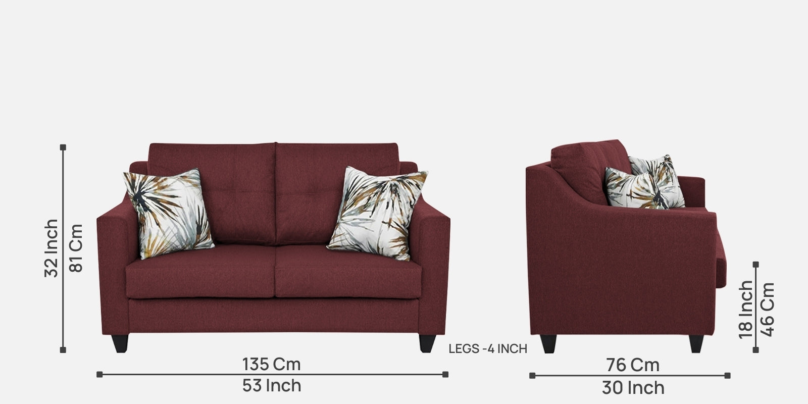 Welly Fabric 2 Seater Sofa In Blaze Red Colour - Febonic Living