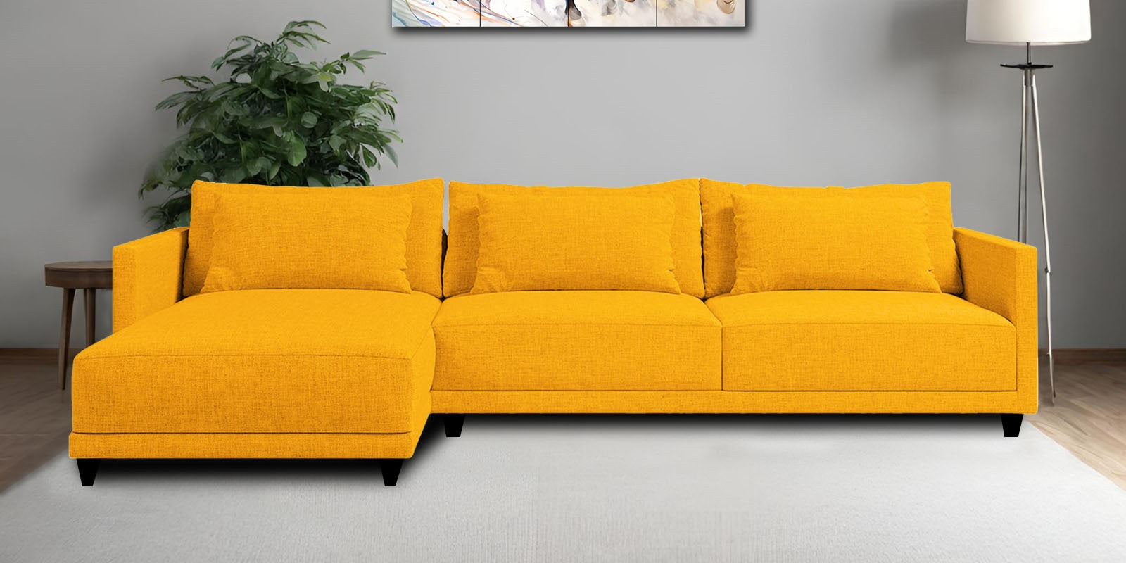 Kera Fabric RHS Sectional Sofa (3+Lounger) In Bold Yellow Colour - Febonic Living