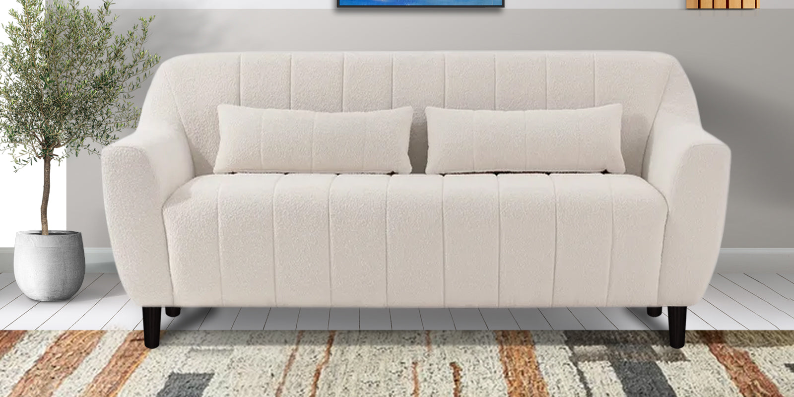 Nesco Boucle Fabric 2 Seater Sofa In Bright White Colour - Febonic Living