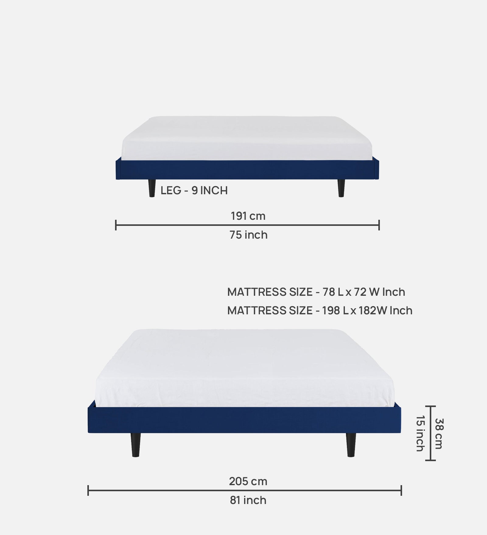 Basi Fabric King Size Bed In Royal Blue Colour