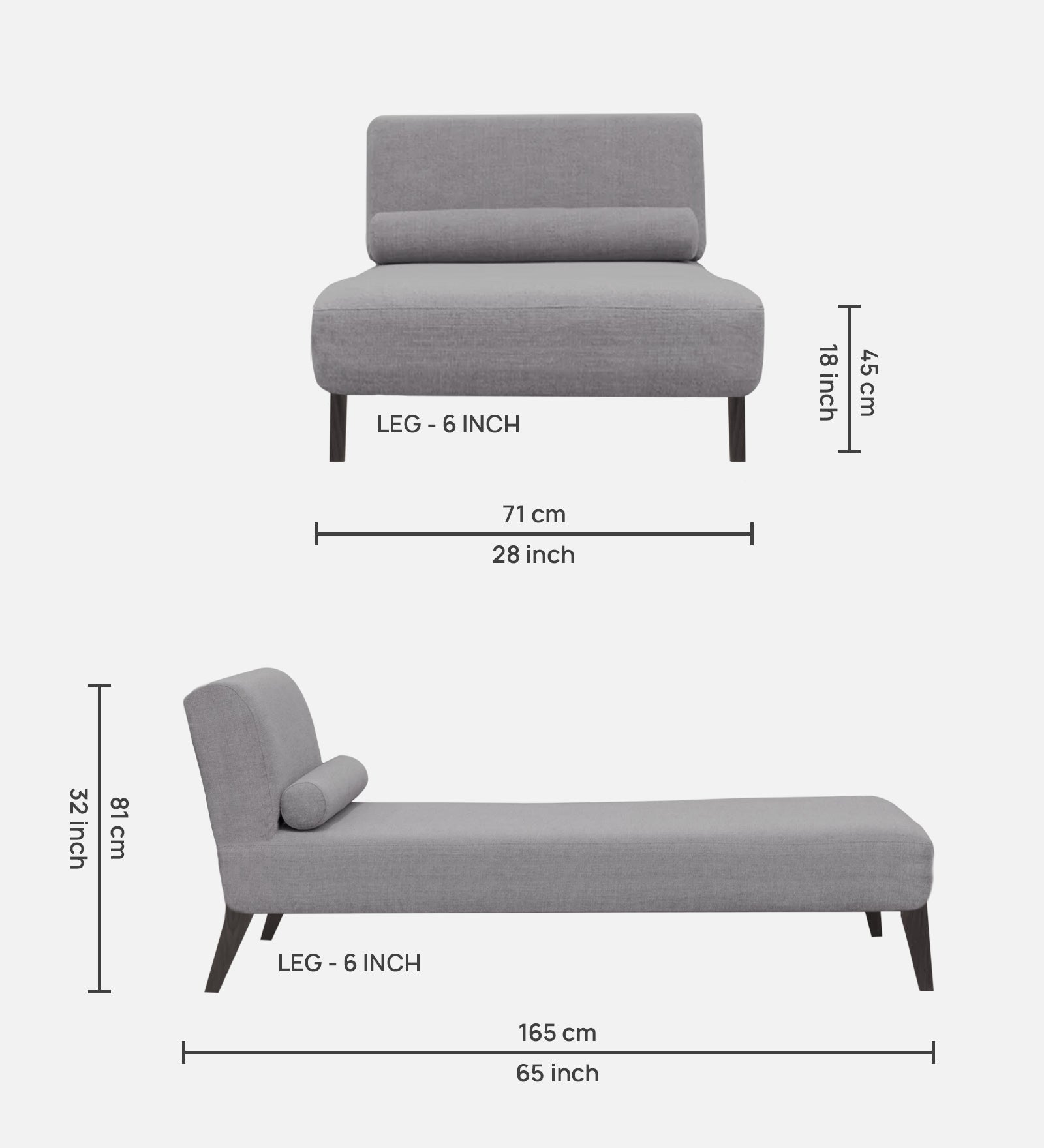 Noce Fabric Armless Chaise Lounger In Lit Grey Colour - Febonic Living