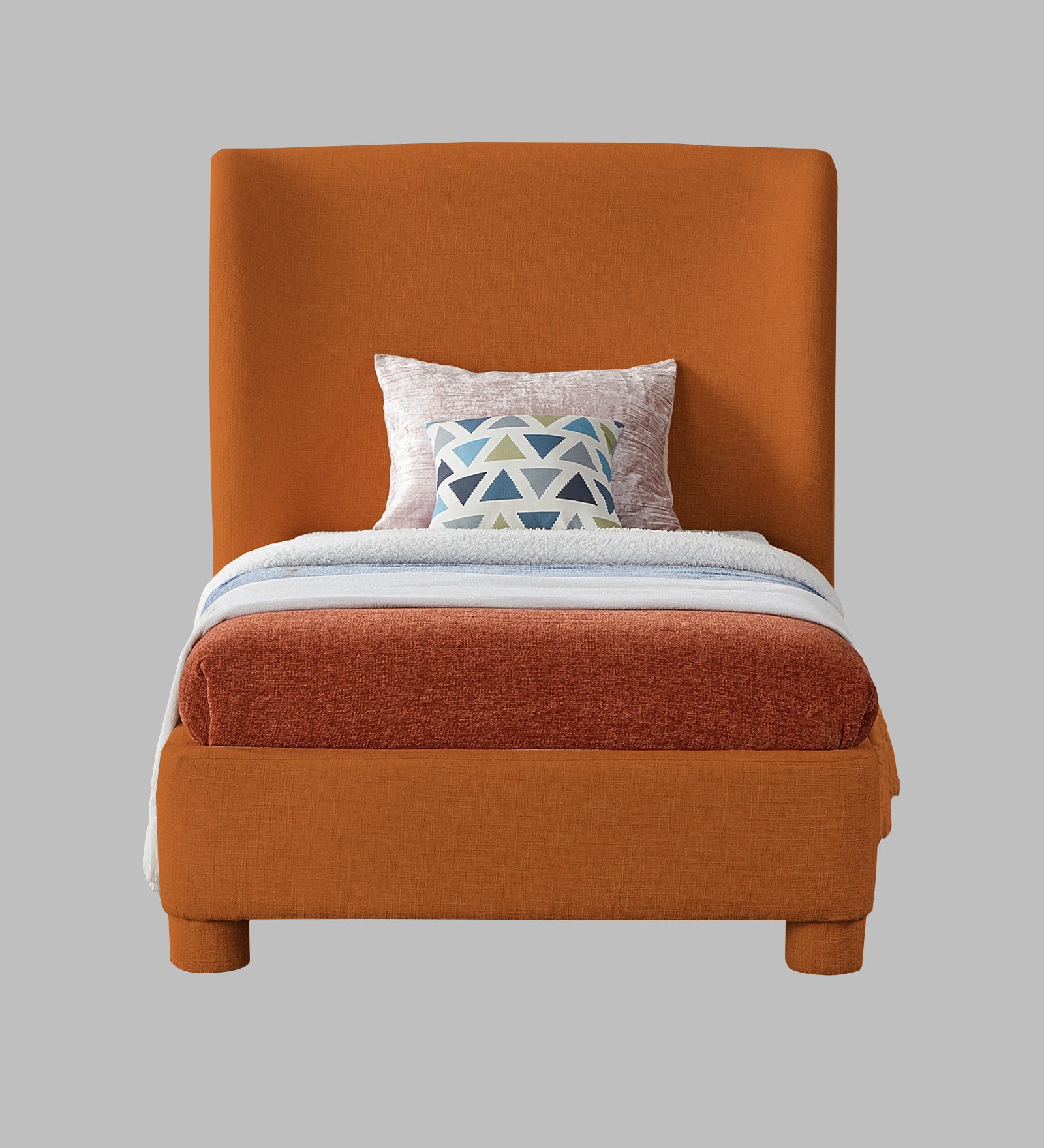 Lenny Fabric Upholstered Single Bed in Vivid Orange Colour - Febonic Living