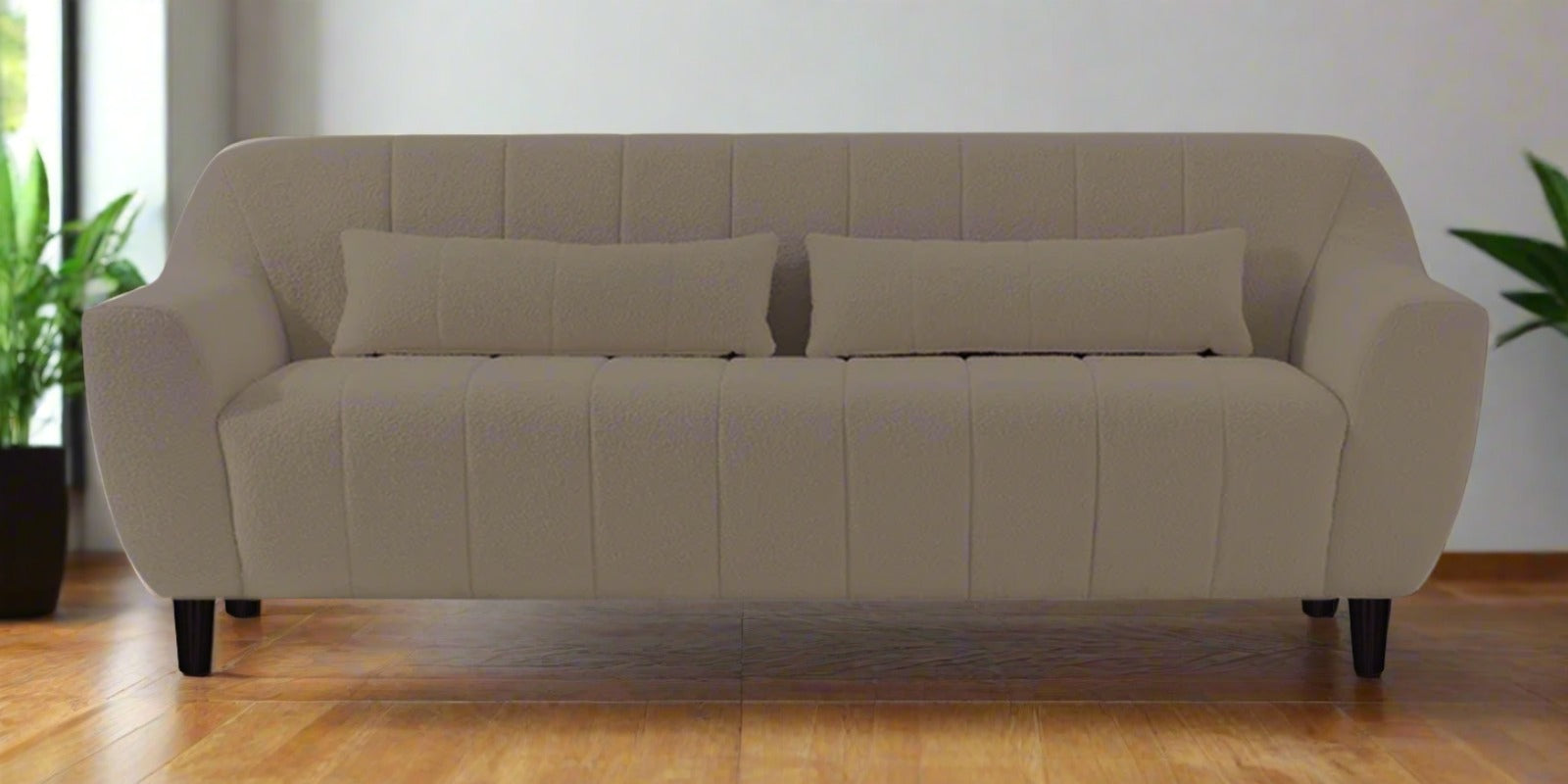 Nesco Boucle Fabric 3 Seater Sofa In Cement Beige Colour - Febonic Living