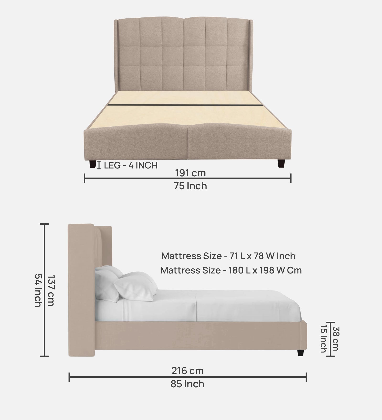 Jovi Velvet Queen Size Bed In Camel Beige Colour - Febonic Living