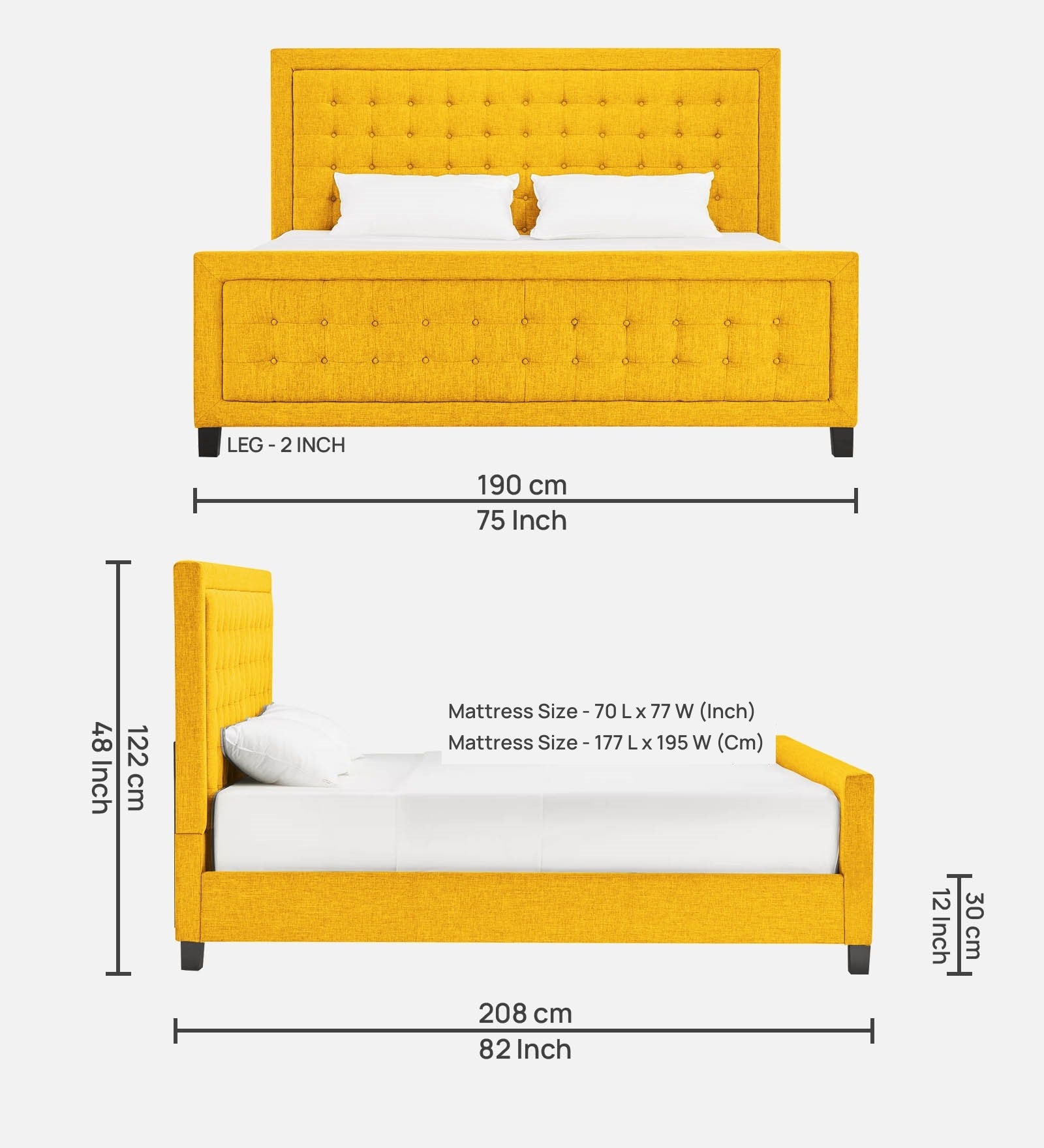 Kaster Fabric King Size Bed In Bold Yellow Colour - Febonic Living