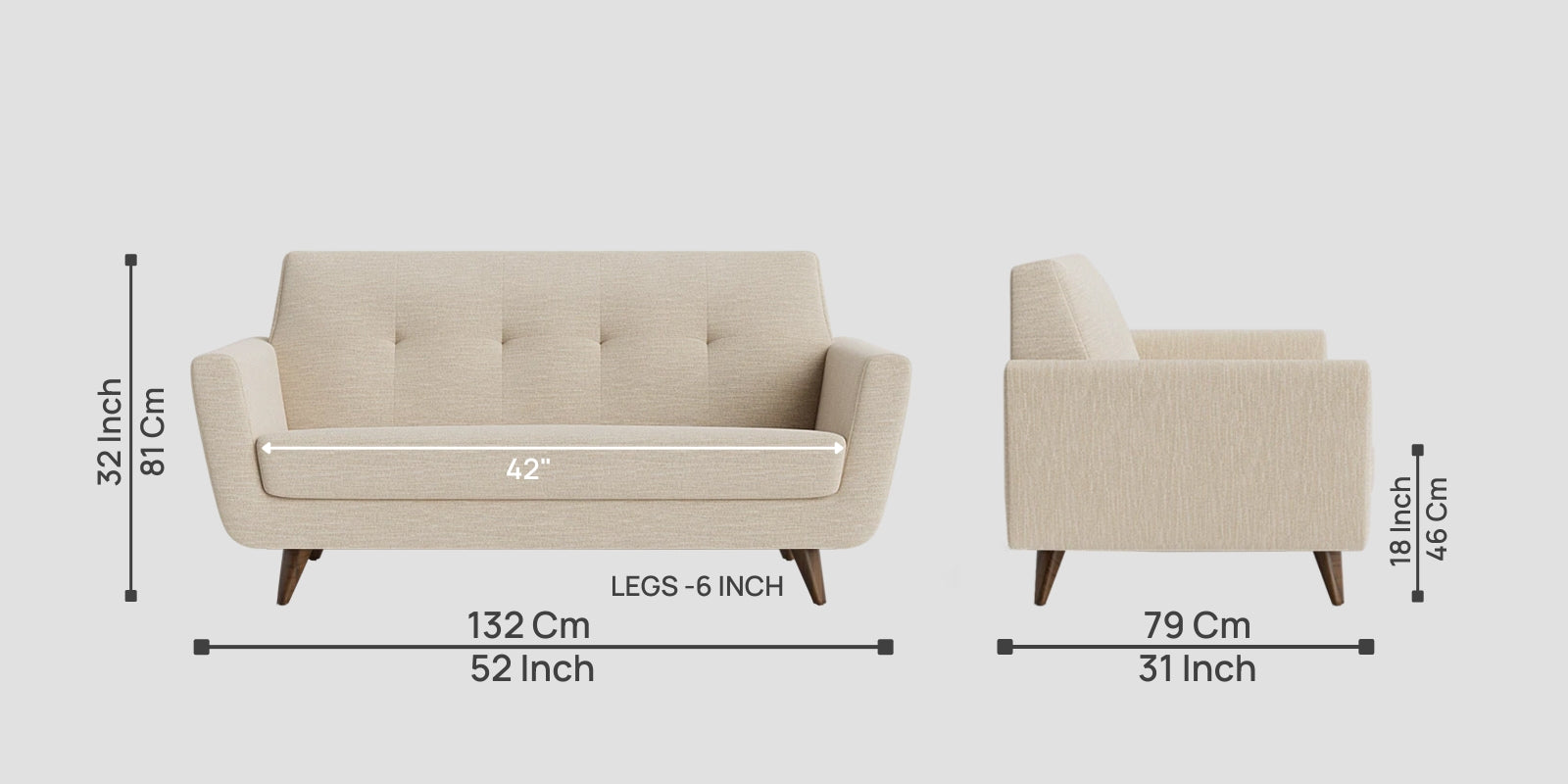 Jasmin Fabric 2 Seater Sofa In Ivory Cream Colour - Febonic Living