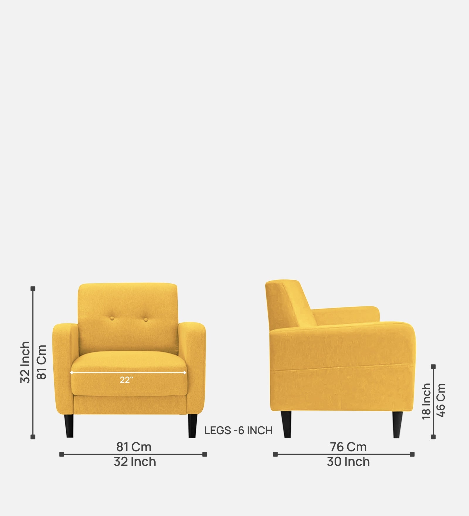 Marq Fabric 1 Seater Sofa In Bold Yellow Colour - Febonic Living
