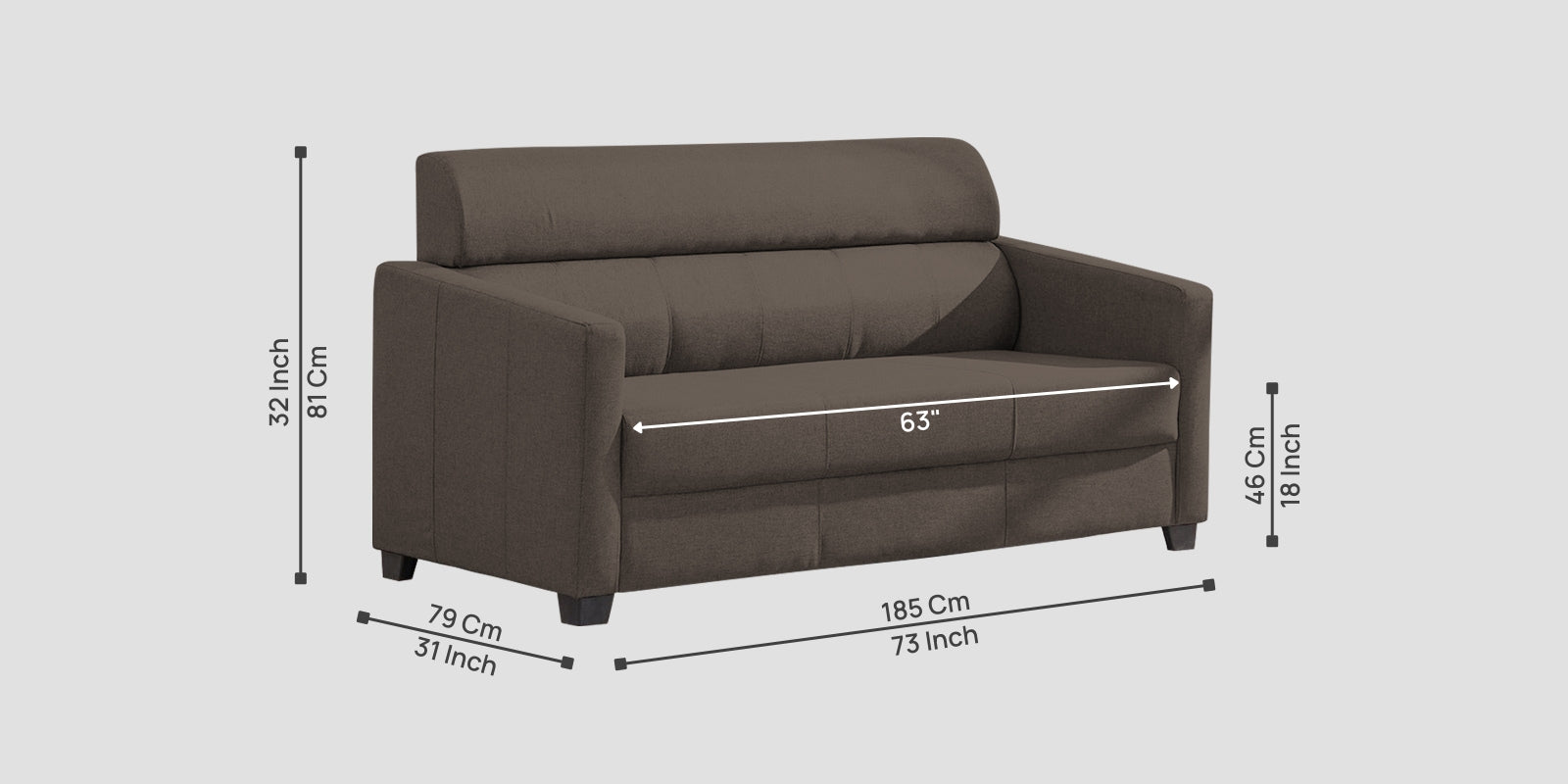 Devo Fabric 3 Seater Sofa In Caspa Brown Colour - Febonic Living