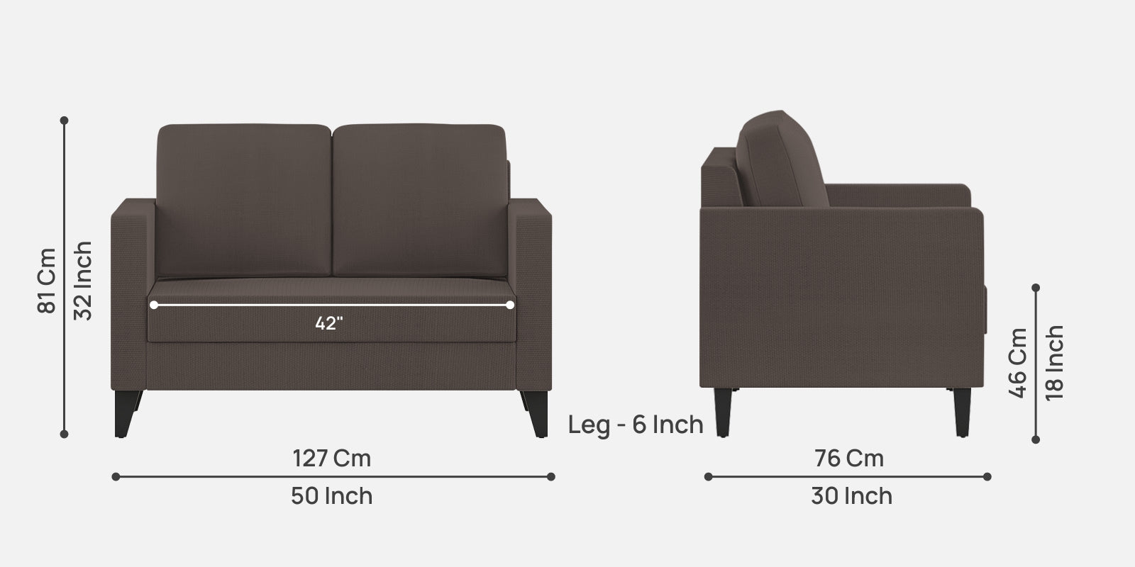 Nori Fabric 2 Seater Sofa In Caspa Brown Colour - Febonic Living