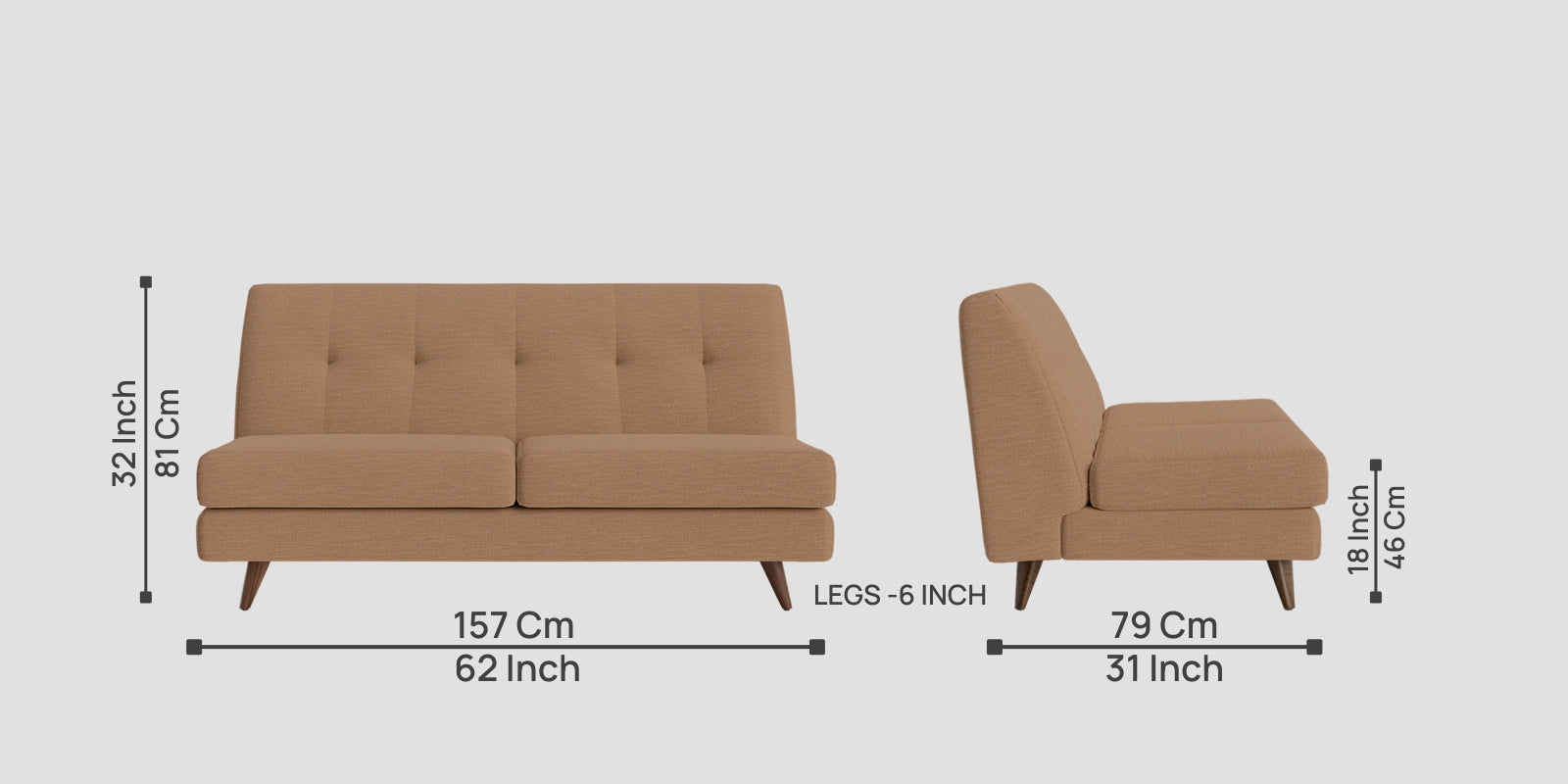 Jasmin Fabric 2 Seater Armless Sofa In Cosmic Beige Colour - Febonic Living