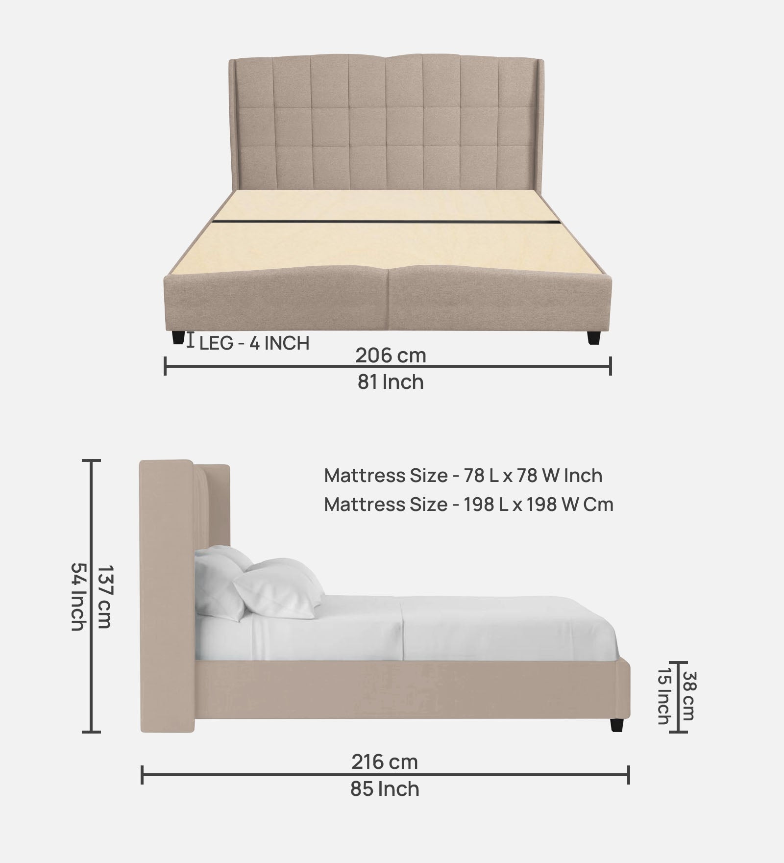Jovi Velvet King Size Bed In Camel Beige Colour