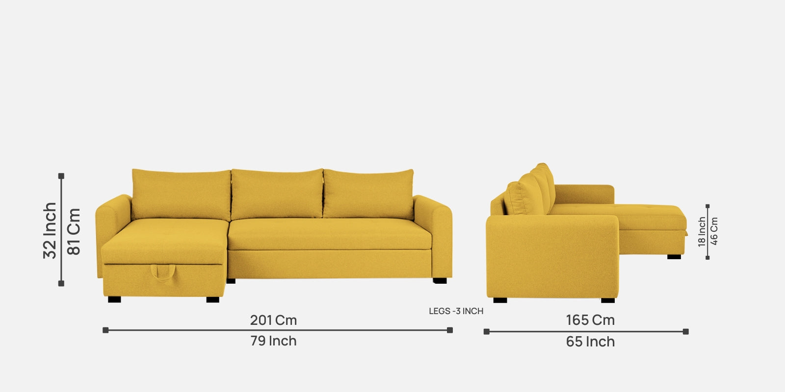 Sigma Fabric RHS Sectional Sofa (3+Lounger) In Bold Yellow Colour - Febonic Living