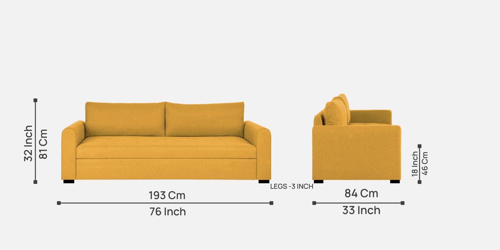 Sigma Fabric 3 Seater Sofa In Bold Yellow Colour - Febonic Living