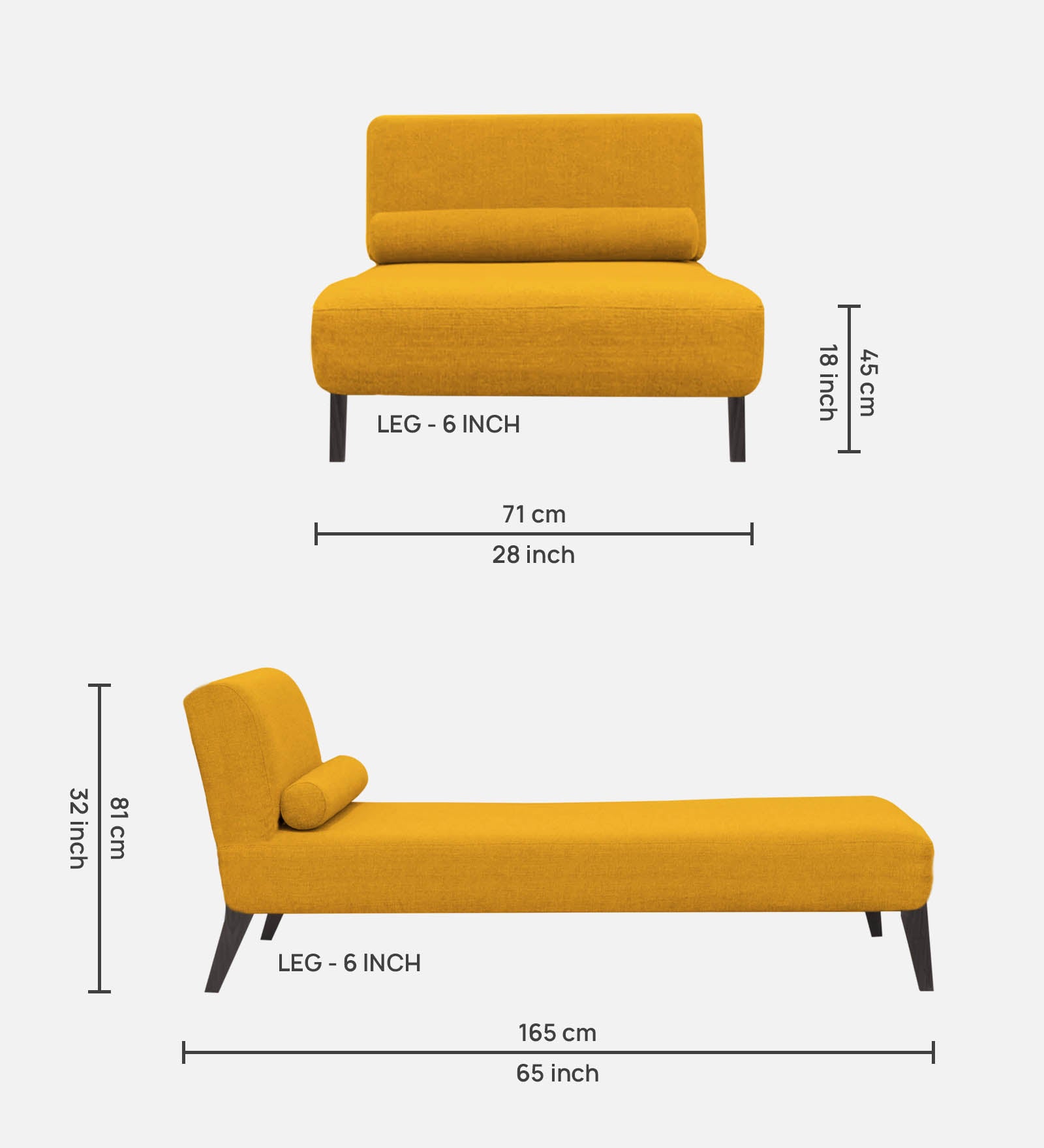 Noce Fabric Armless Chaise Lounger In Bold Yellow Colour - Febonic Living