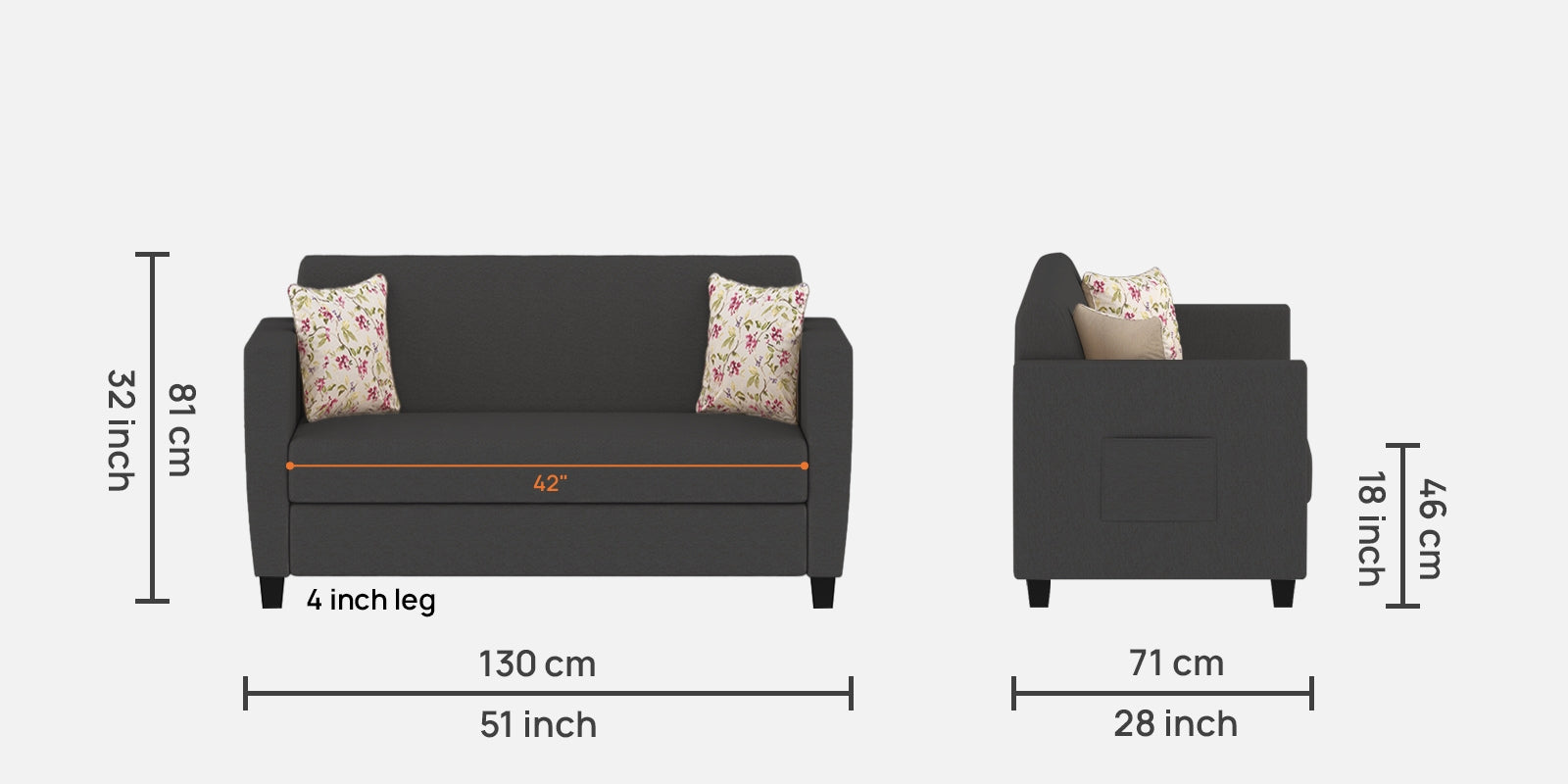 Gozi Fabric 2 Seater Sofa In Charcoal Grey Colour - Febonic Living