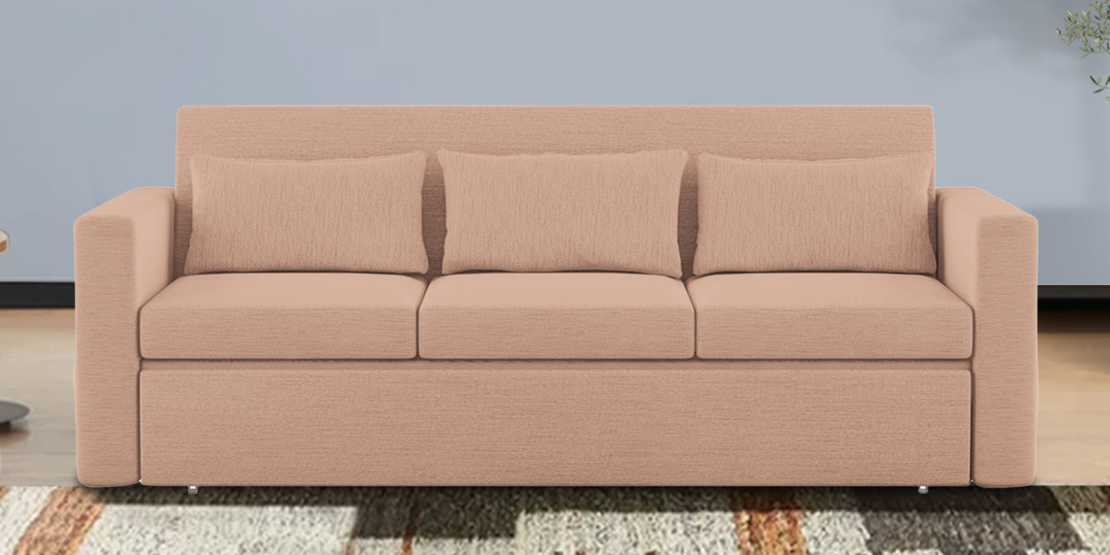 River Fabric 3 Seater Pull Out Sofa Cum Bed In Cosmic Beige Colour - Febonic Living