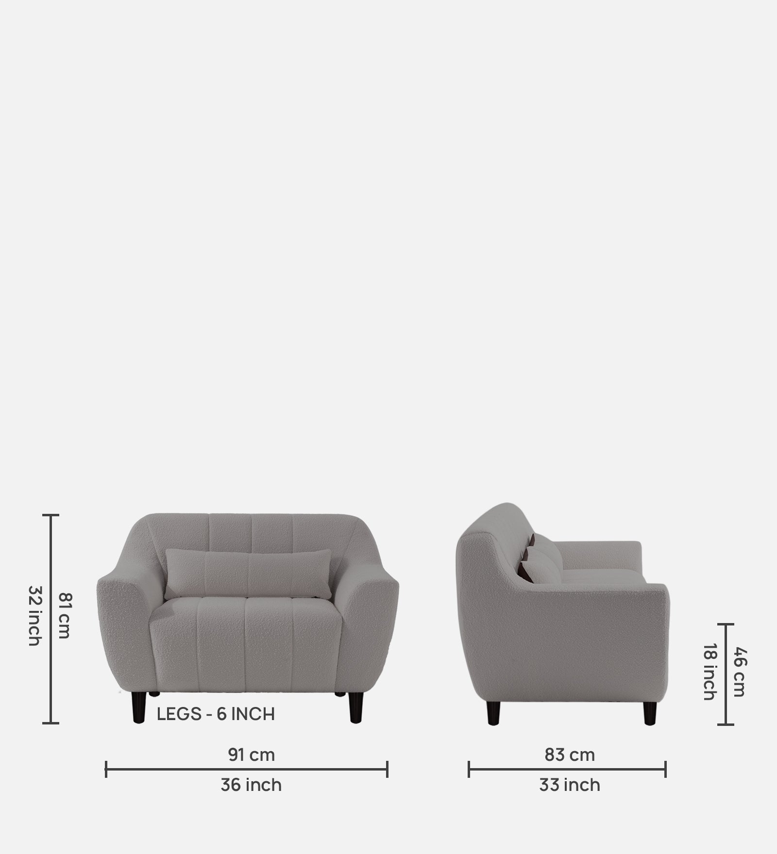Nesco Boucle Fabric 1 Seater Sofa In Sweden Grey Colour - Febonic Living