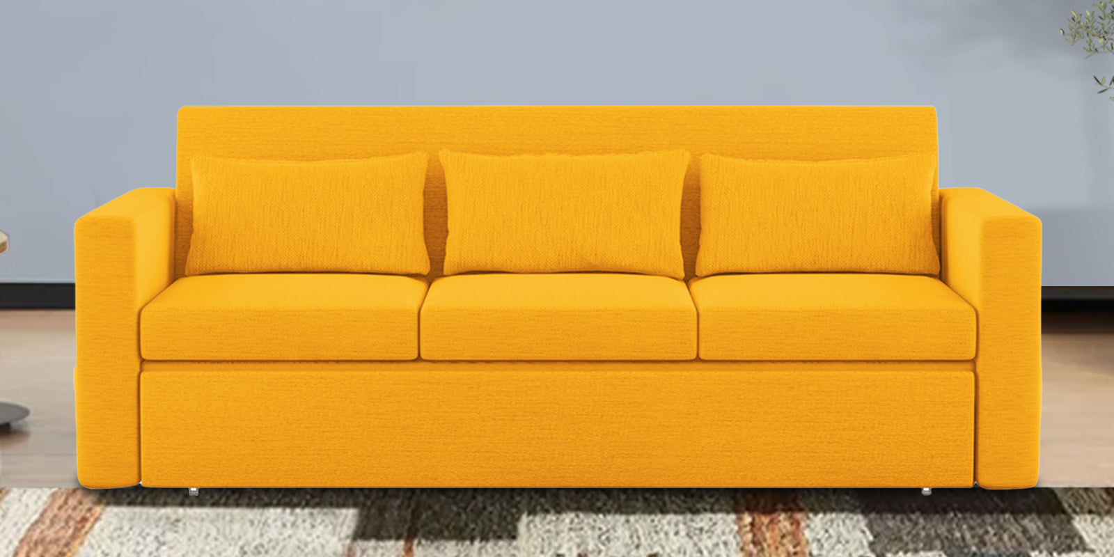 River Fabric 3 Seater Pull Out Sofa Cum Bed In Bold yellow Colour - Febonic Living