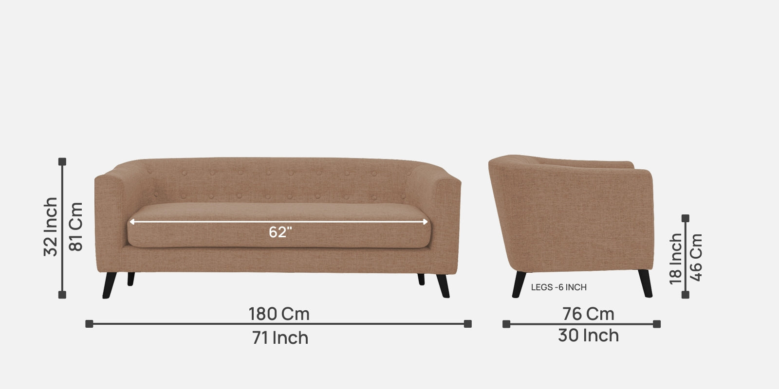 Casper Fabric 3 Seater Sofa In Cosmic Beige Colour - Febonic Living