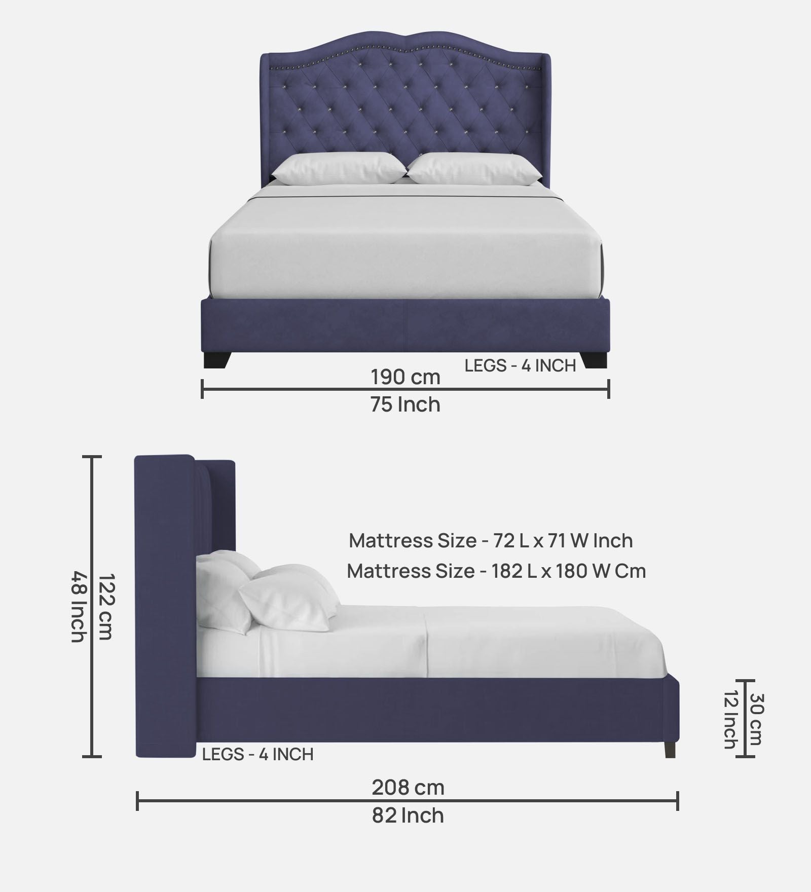 Blake Fabric King Size Bed in Slate Blue Colour - Febonic Living