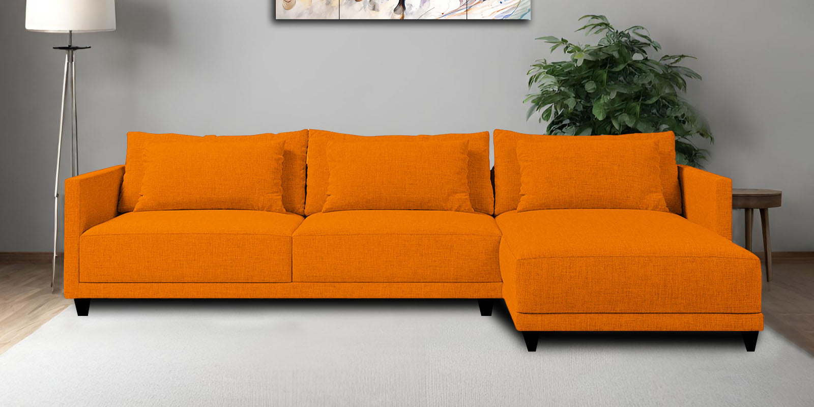 Kera Fabric LHS Sectional Sofa (3+Lounger) In Vivid Orange Colour - Febonic Living