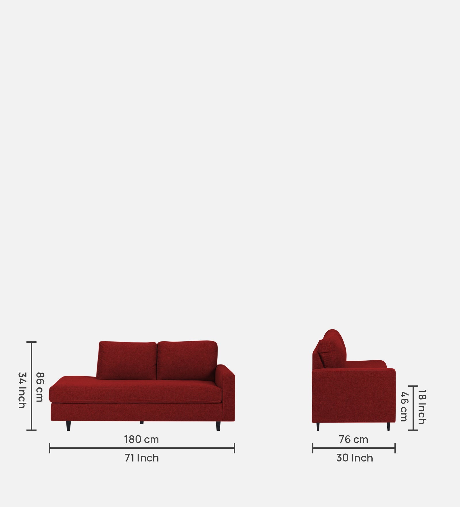 Alitza Fabric LHS Chaise Lounger In Blood Maroon Colour - Febonic Living