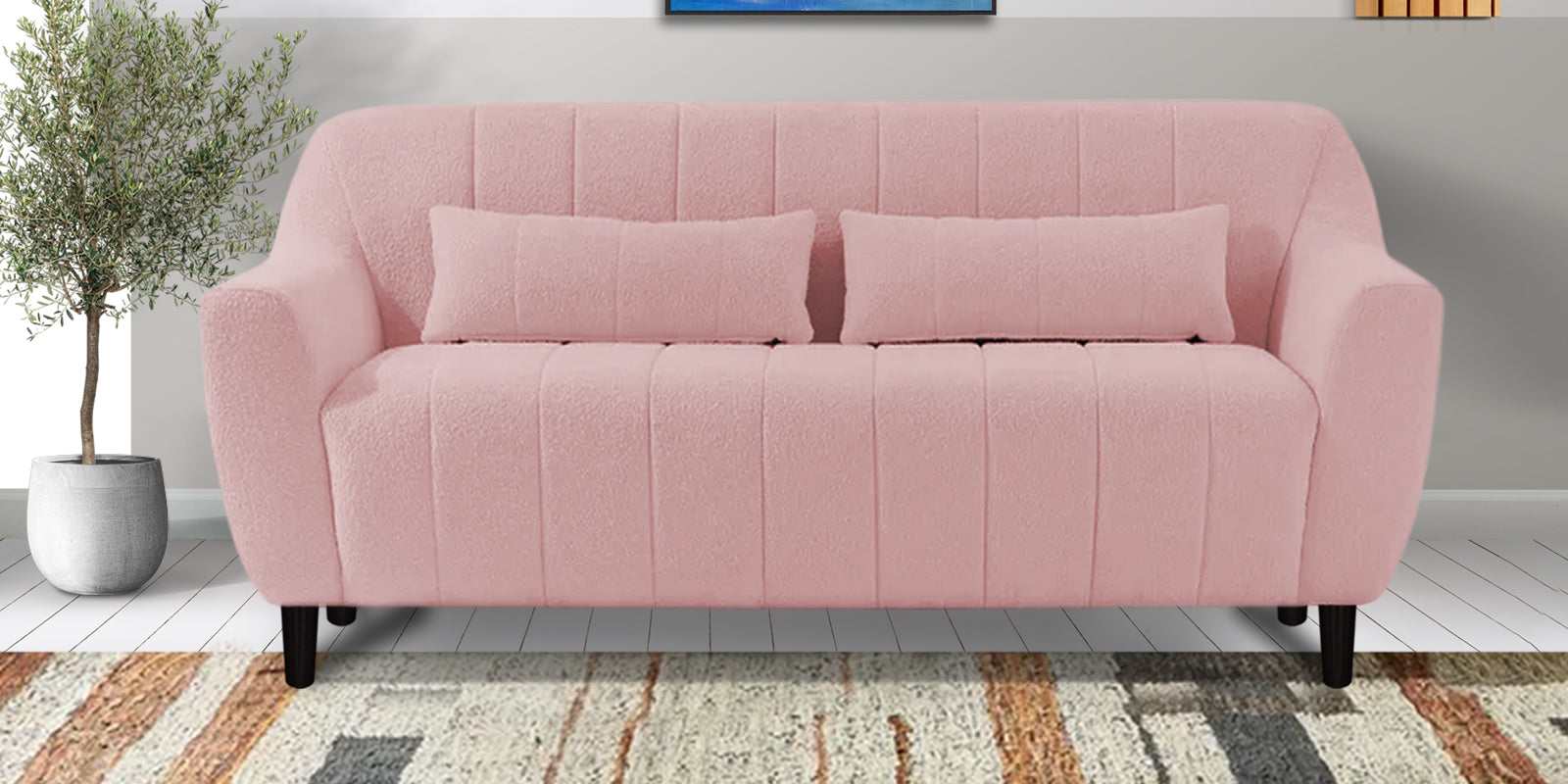 Nesco Boucle Fabric 2 Seater Sofa in Basi Pinc Colour