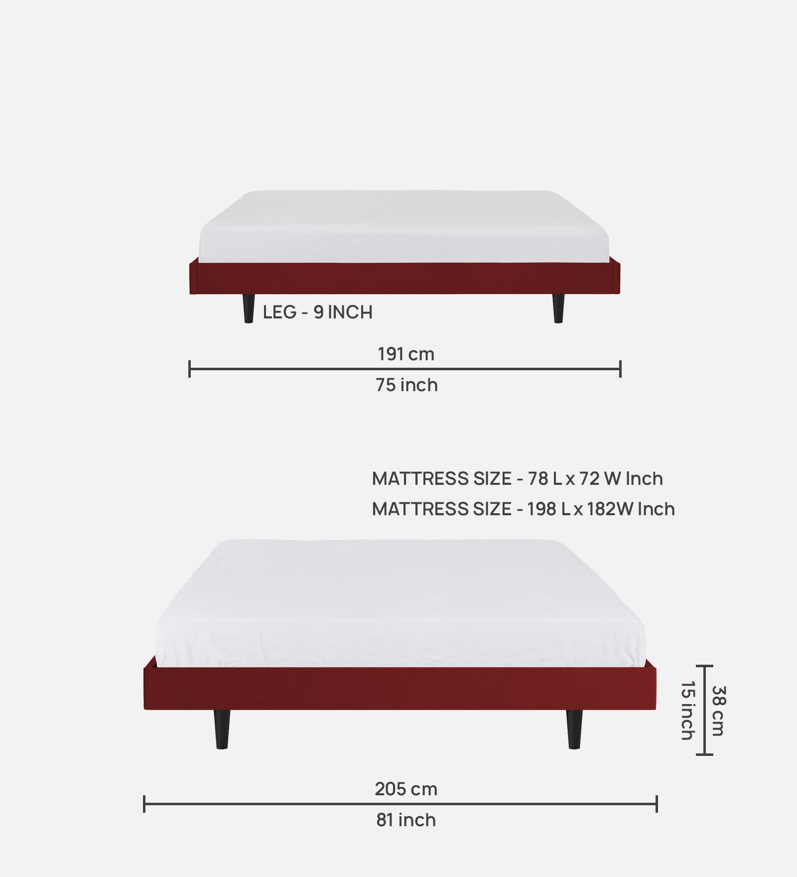 Basi Fabric King Size Bed In Blood Maroon Colour - Febonic Living