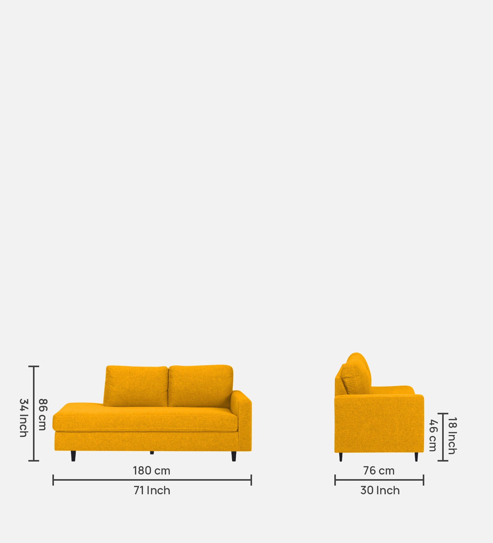 Alitza Fabric LHS Chaise Lounger In Bold Yellow Colour - Febonic Living