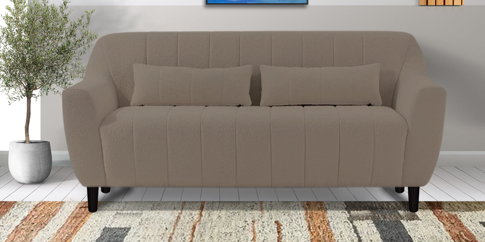 Nesco Boucle Fabric 2 Seater Sofa In Cement Beige Colour - Febonic Living