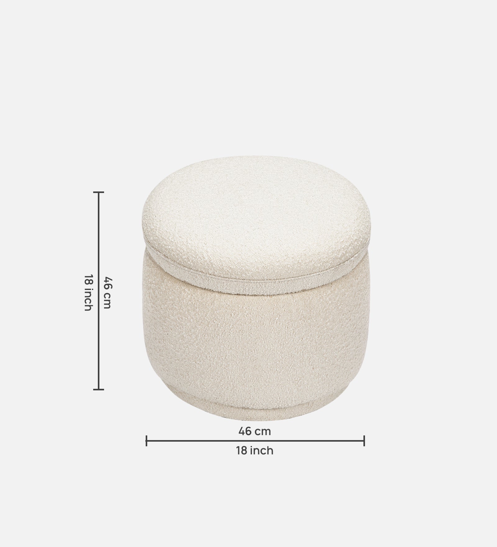 Noki Boucle Fabric Ottoman In Bright White Colour With Storage - Febonic Living