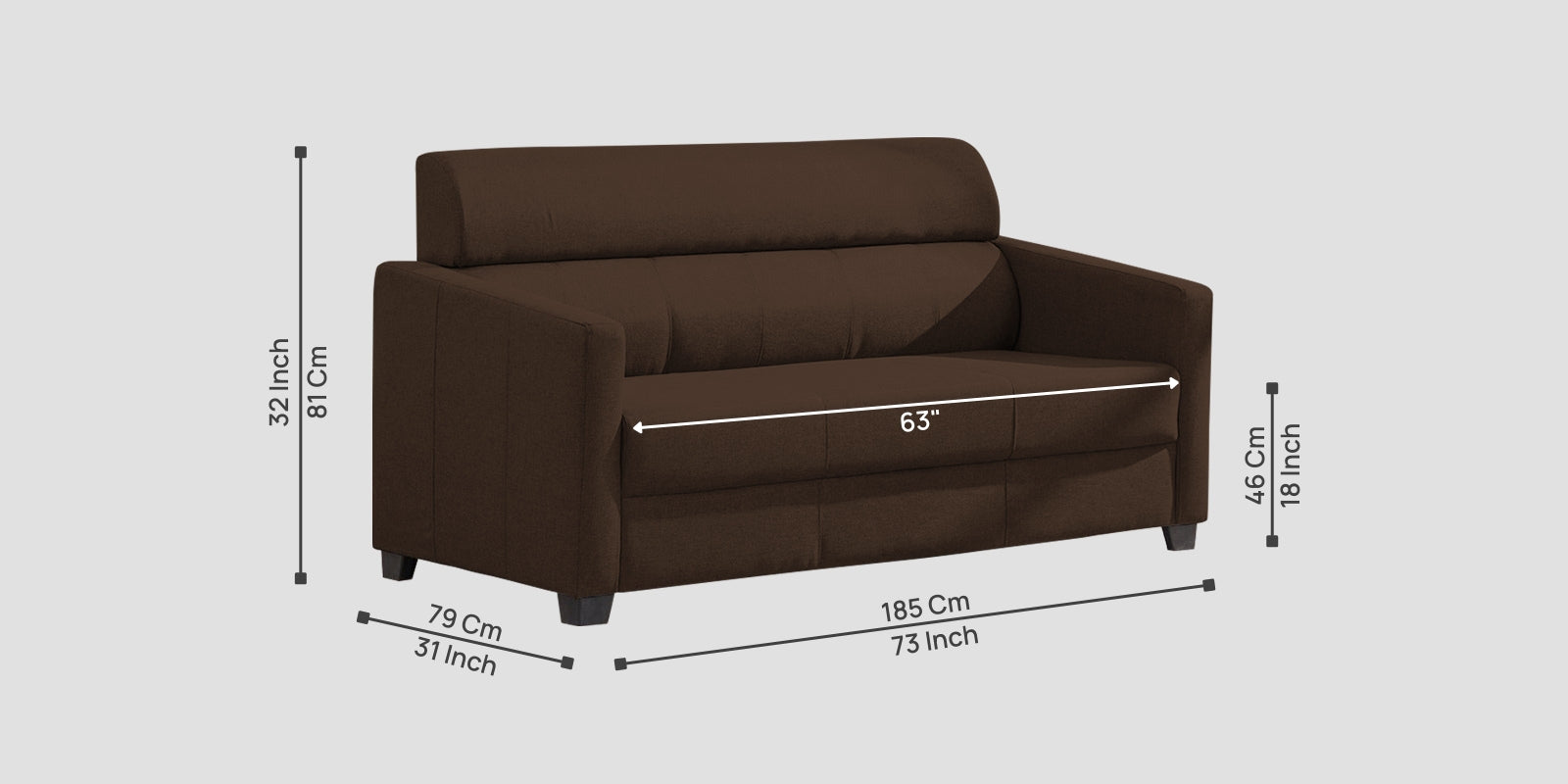 Devo Fabric 3 Seater Sofa In Cidar Brown Colour - Febonic Living