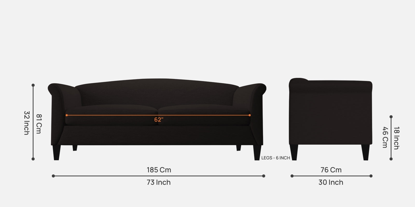 Kimber Fabric 3 Seater Sofa In Cara Brown Colour - Febonic Living