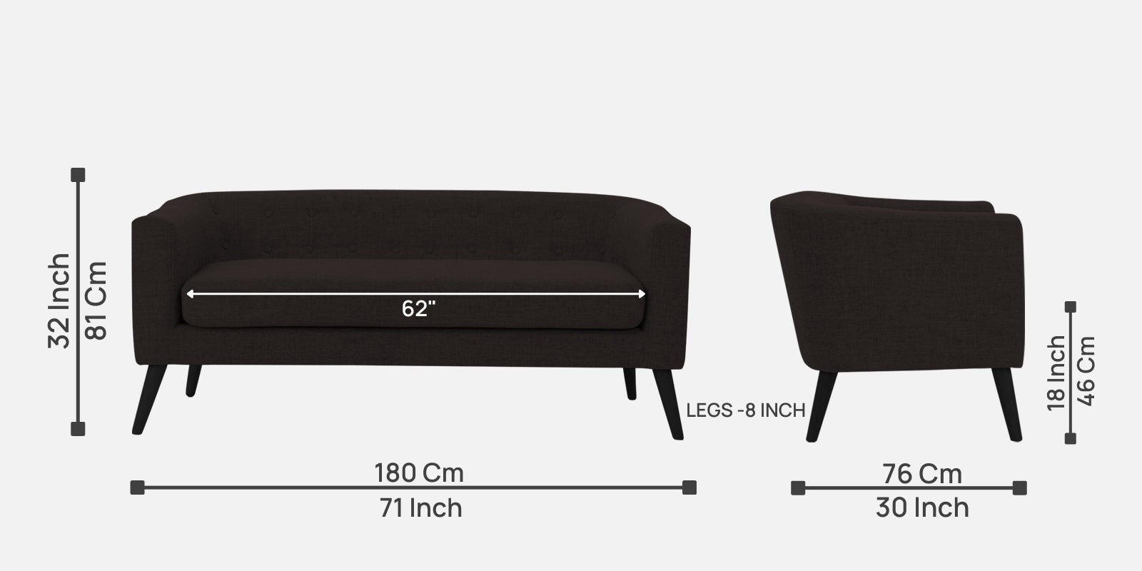 Casper Fabric 3 Seater Sofa In Cara Brown Colour - Febonic Living