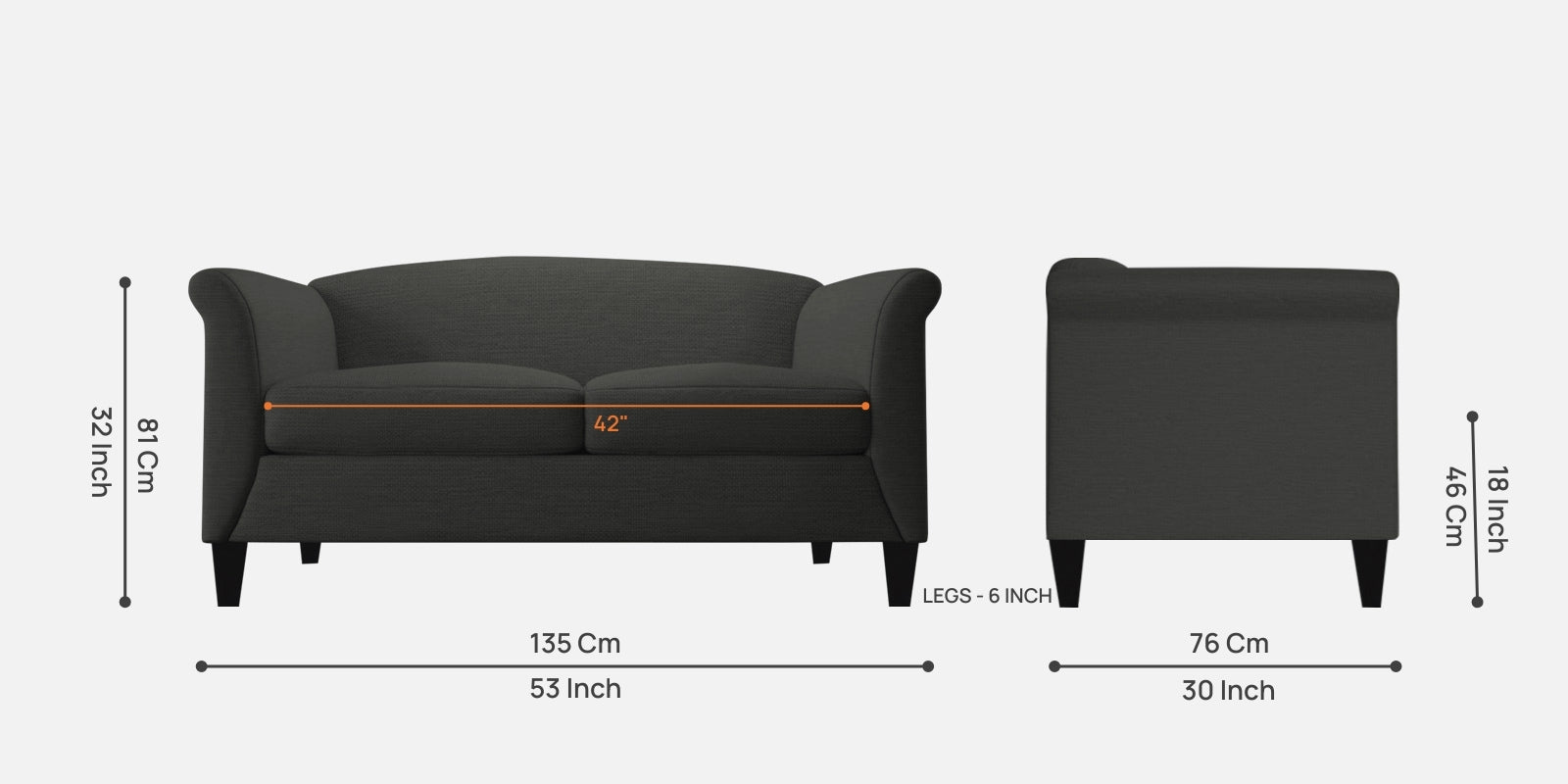 Kimber Fabric 2 Seater Sofa In Charcoal Grey Colour - Febonic Living