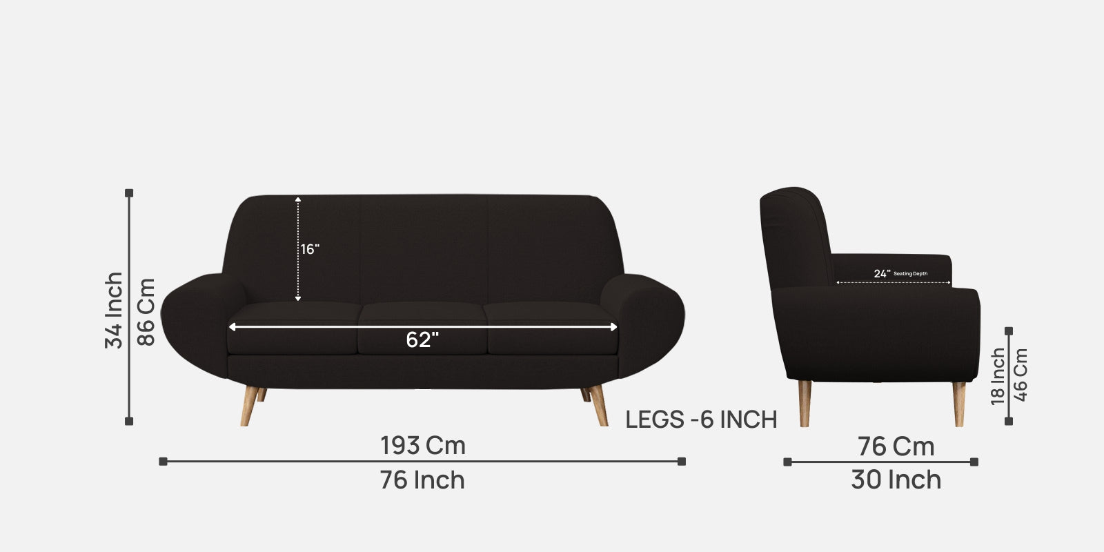 Jessy Fabric 3 Seater Sofa In Cara Brown Colour - Febonic Living